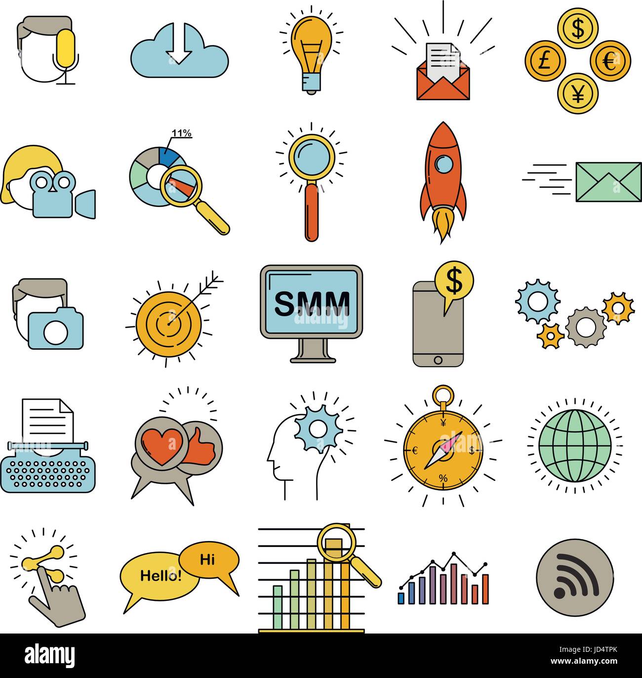 Il Social Media Marketing icone Illustrazione Vettoriale