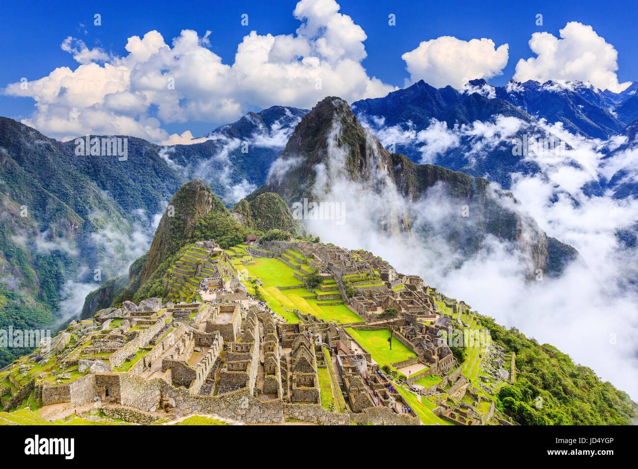 Machu Picchu, Perù. UNESCO - Sito Patrimonio dell'umanità. Una delle Nuove Sette Meraviglie del Mondo Foto Stock