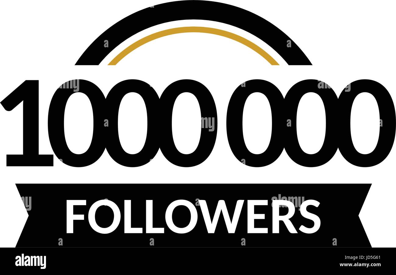 1000000 seguaci e amici, 1M anniversario congratulazioni design modello di pagina di intestazione. Nero e oro illustrazione vettoriale Illustrazione Vettoriale