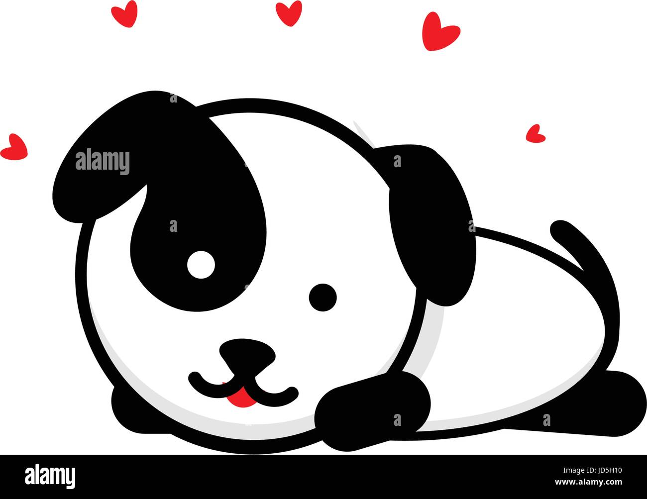 Cute cane in amore e resto illustrazione vettoriale, Baby cucciolo logo, nuovo design art, il Pet si trova sullo stomaco colore nero segno, semplice immagine, immagine con un Illustrazione Vettoriale