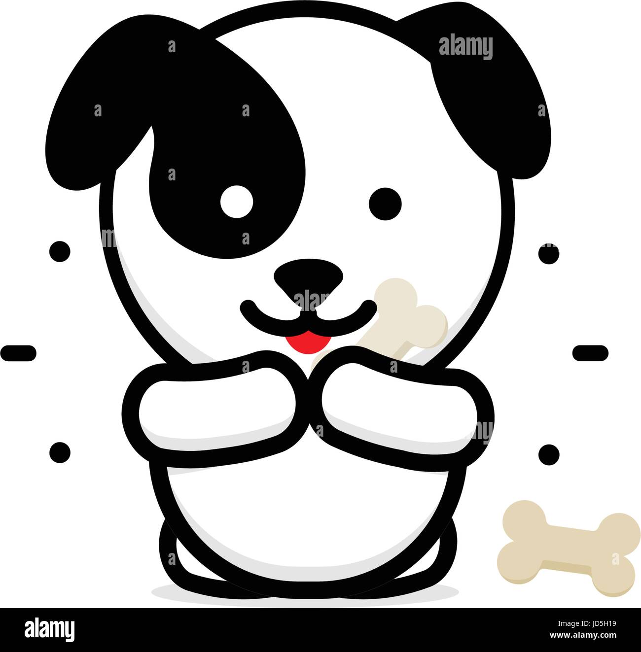 Cute cane mangiare la cena illustrazione vettoriale, Baby cucciolo logo, nuovo design art, Pet Food colore nero segno, semplice immagine, foto con sottoprodotti di origine animale, ossicle, linee Illustrazione Vettoriale