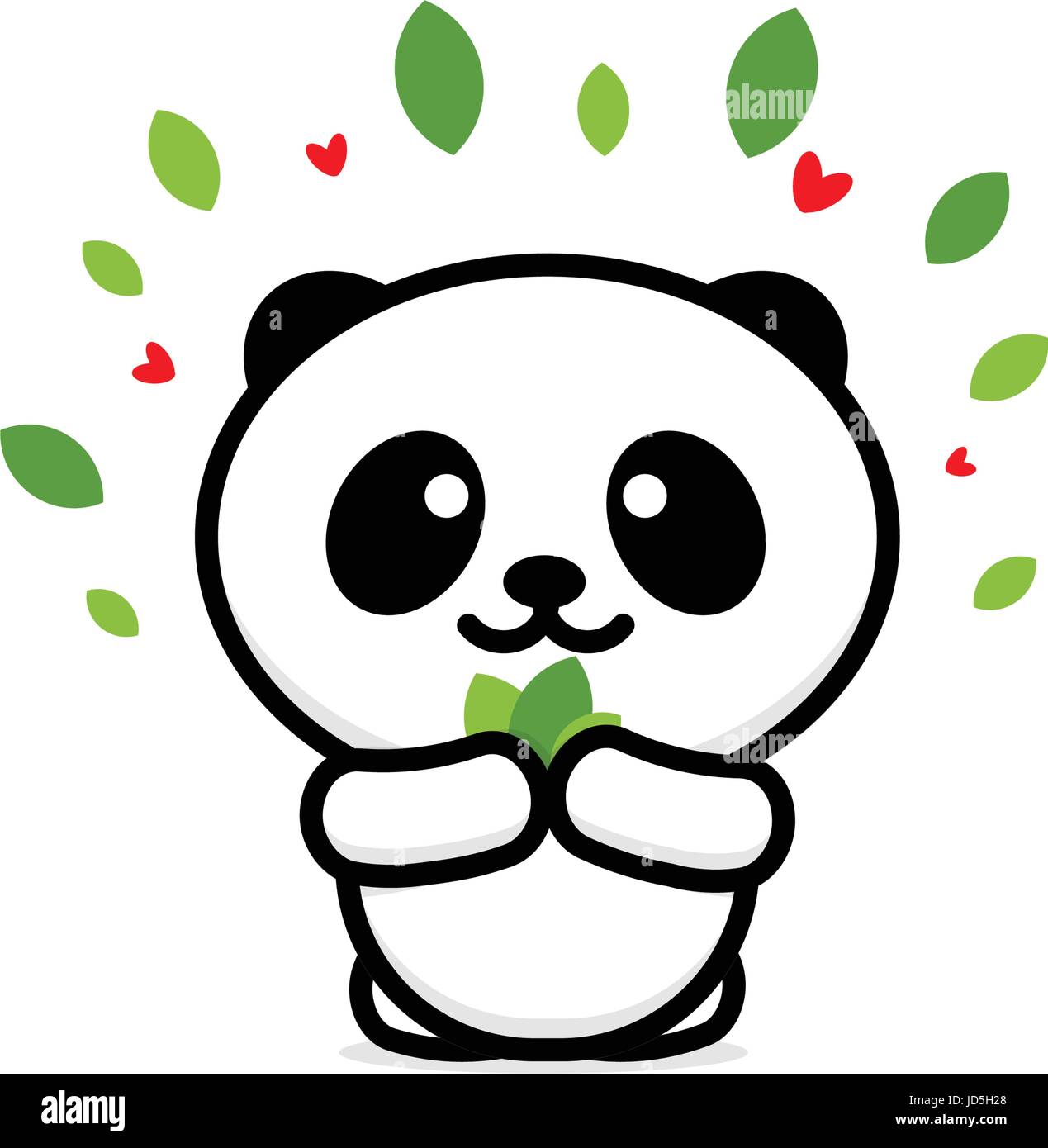 Grazioso Panda mangia lascia illustrazione vettoriale, baby orso logo, la nuova linea di design, arte cinese di Teddy bear colore nero segno, semplice immagine, immagine con anima Illustrazione Vettoriale