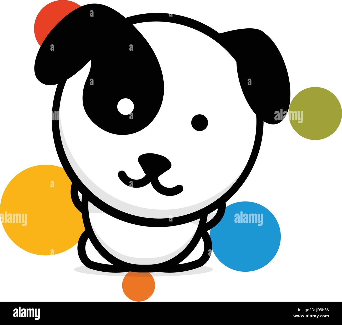 Cute cane con coloratissime palle illustrazione vettoriale, Baby cucciolo logo, nuovo design art, Pet colore nero segno, semplice immagine, foto con sottoprodotti di origine animale. Illustrazione Vettoriale