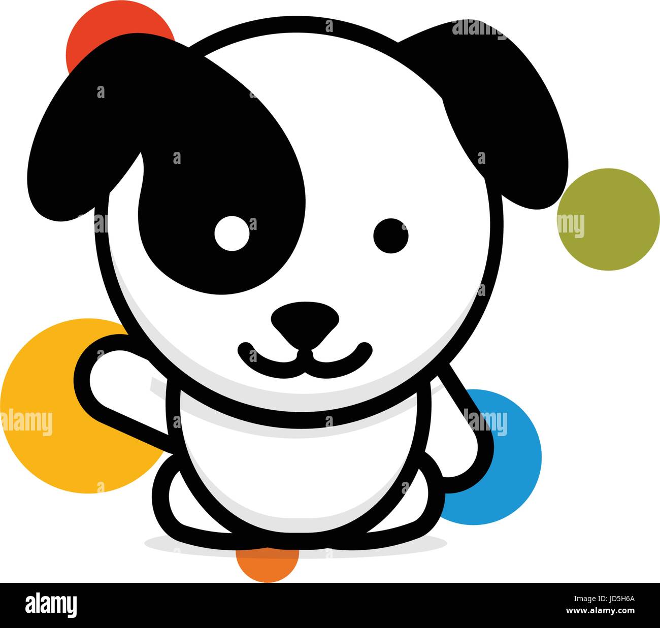 Cute cane con coloratissime palle accoglie agitando la mano illustrazione vettoriale, Baby cucciolo logo, nuovo design art, Pet colore nero segno, semplice immagine, pictur Illustrazione Vettoriale