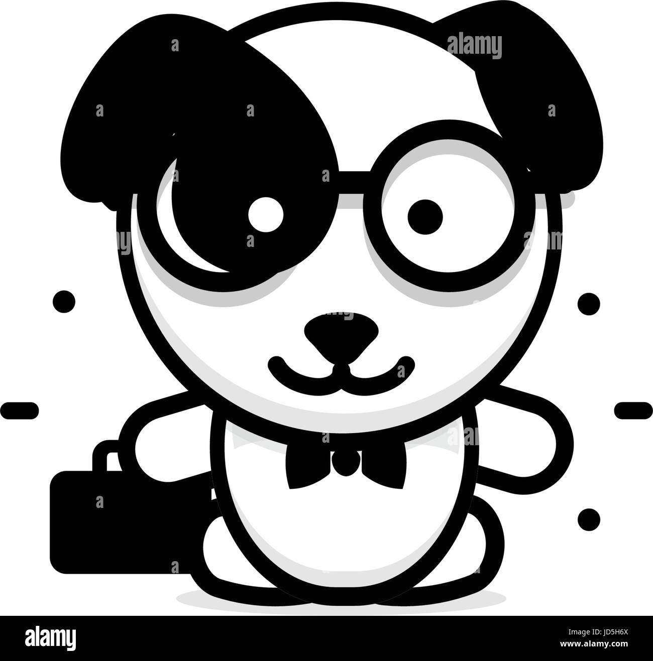 Cute cane imprenditore illustrazione vettoriale, Baby cucciolo logo, nuovo design art, Pet colore nero segno, semplice immagine, foto con sottoprodotti di origine animale ed il sacco e bicchieri Illustrazione Vettoriale