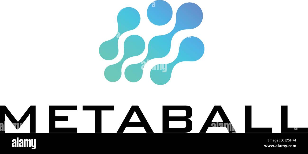 Il logo di chip di colore blu, metaball rete grafica grande base dati concetto, 2d illustrazione vettoriale isolati su sfondo bianco, eps 10. Illustrazione Vettoriale
