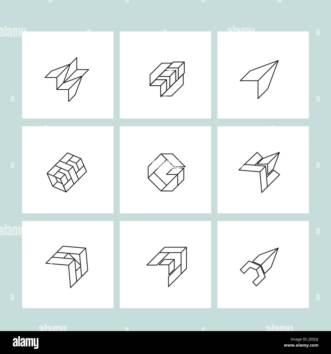 Set di simboli e forme. Le icone alla moda e logotipi. Segni aziendali simboli, etichette, scudetti, cornici e bordi Illustrazione Vettoriale