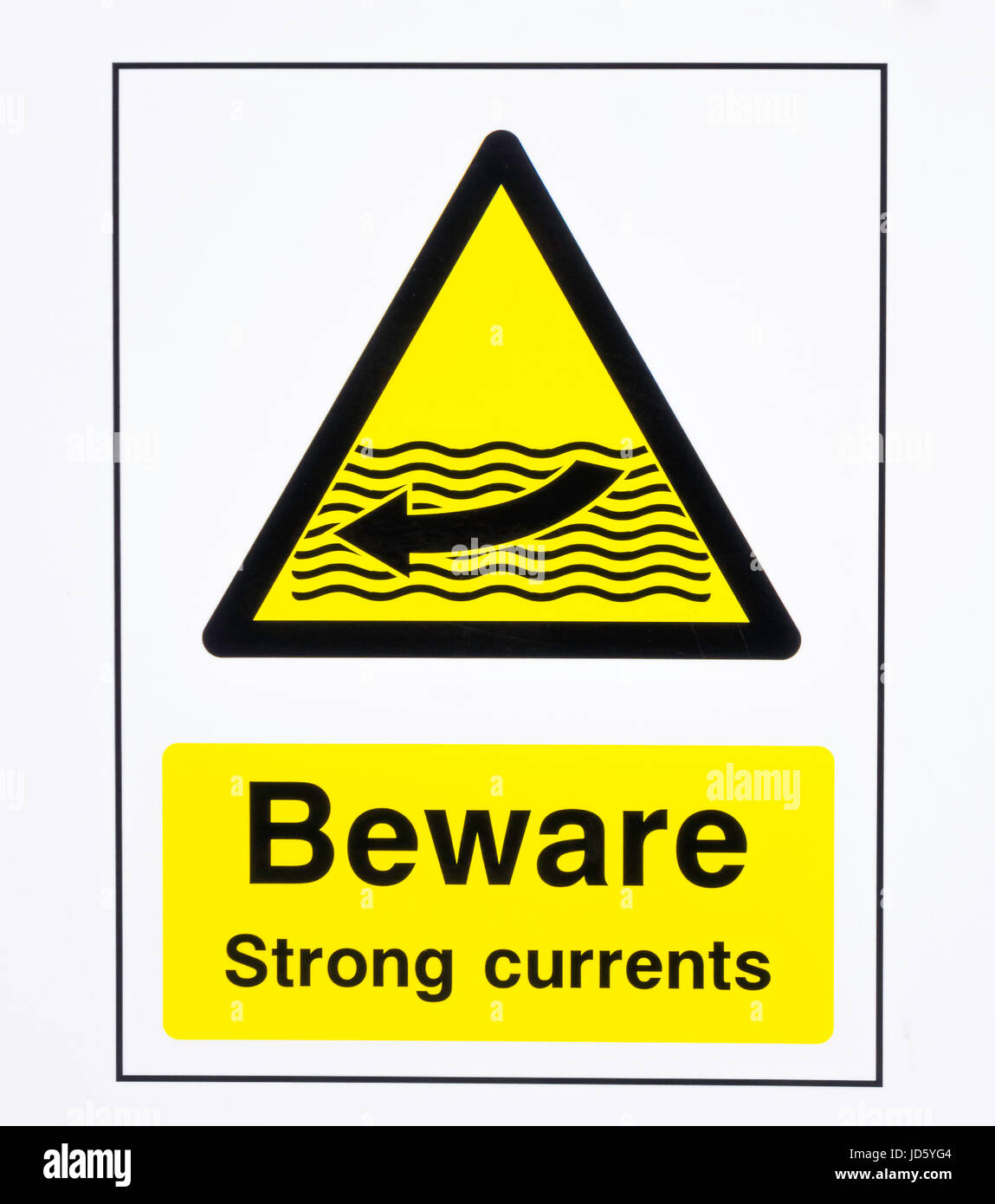 Segnale di avvertimento per il rischio di cadere in rapido movimento di acqua profonda attenzione forti correnti Foto Stock