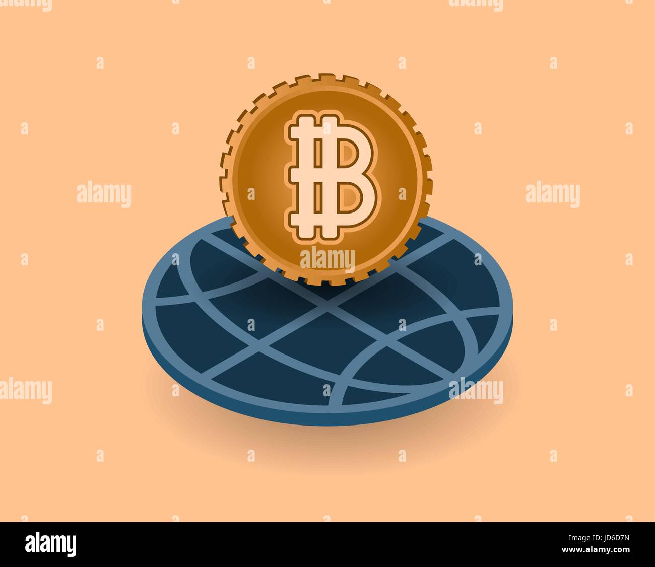 Crypto valuta con globo terrestre simbolo moderna globale online banking commerce concetto. Mercato finanziario illustrazione vettoriale. Illustrazione Vettoriale