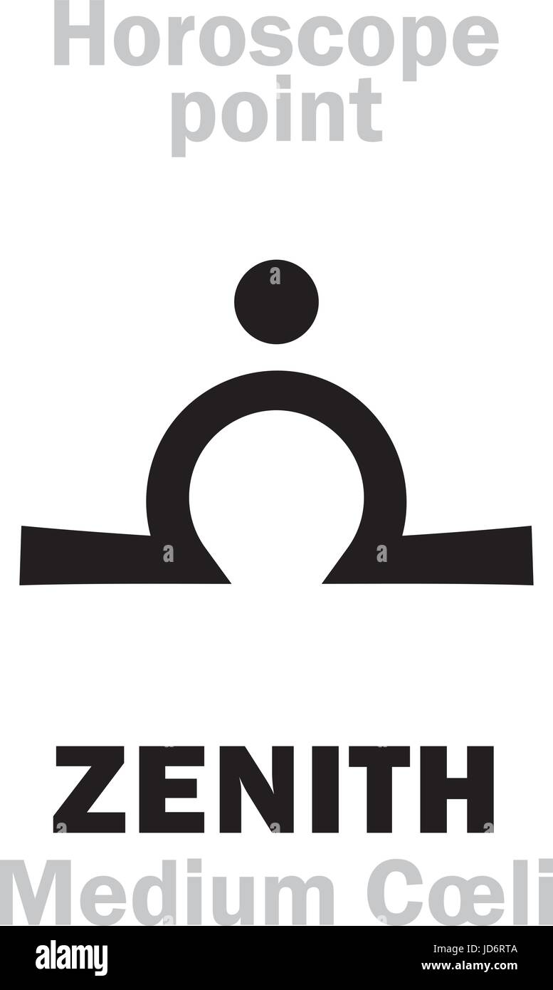 Alfabeto astrologia: Zenith (media coli), il tempo e il punto nel grafico zodiacale. Caratteri geroglifici segno (simbolo unico). Illustrazione Vettoriale