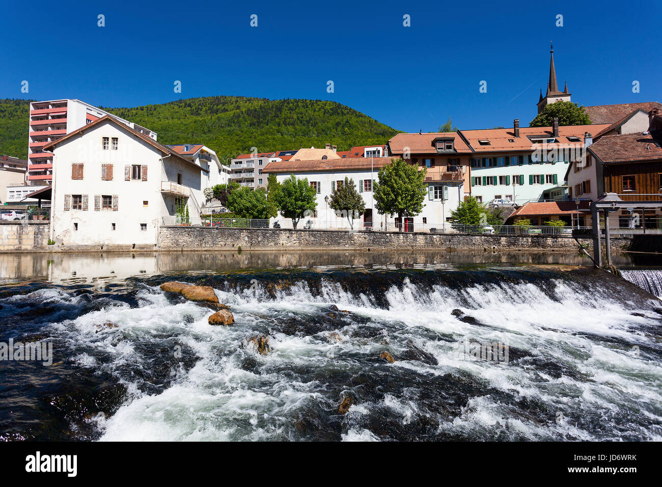 Vista di Vallorbe, Vaud, Jura-Nord Vaudois, Svizzera Foto Stock