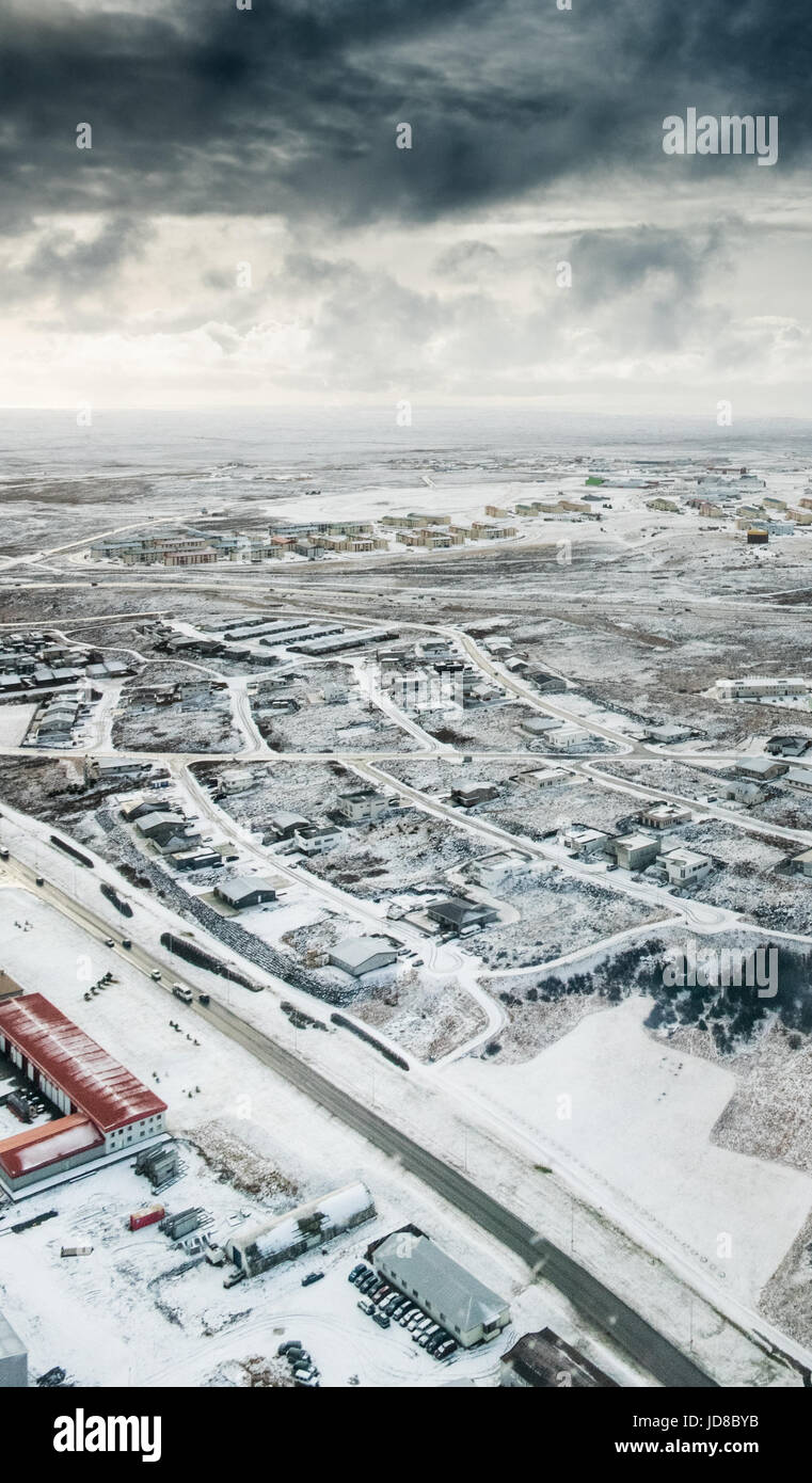 Vista aerea del paesaggio polare e cielo tempestoso, Islanda, l'Europa. Natura Islanda 2017 freddo inverno Foto Stock