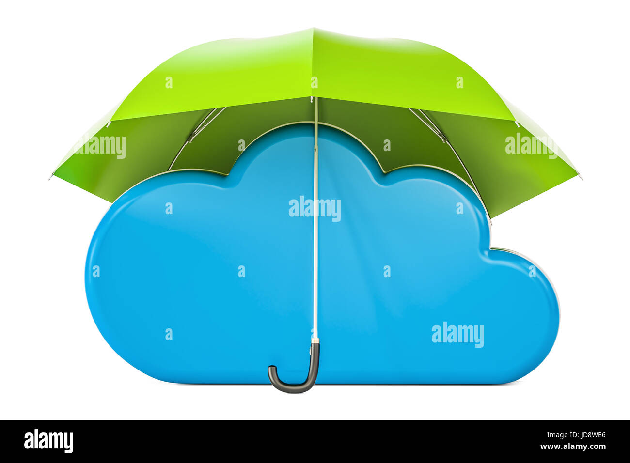 Sicurezza e protezione, il concetto di cloud computing sotto l'ombrello. Il rendering 3D Foto Stock