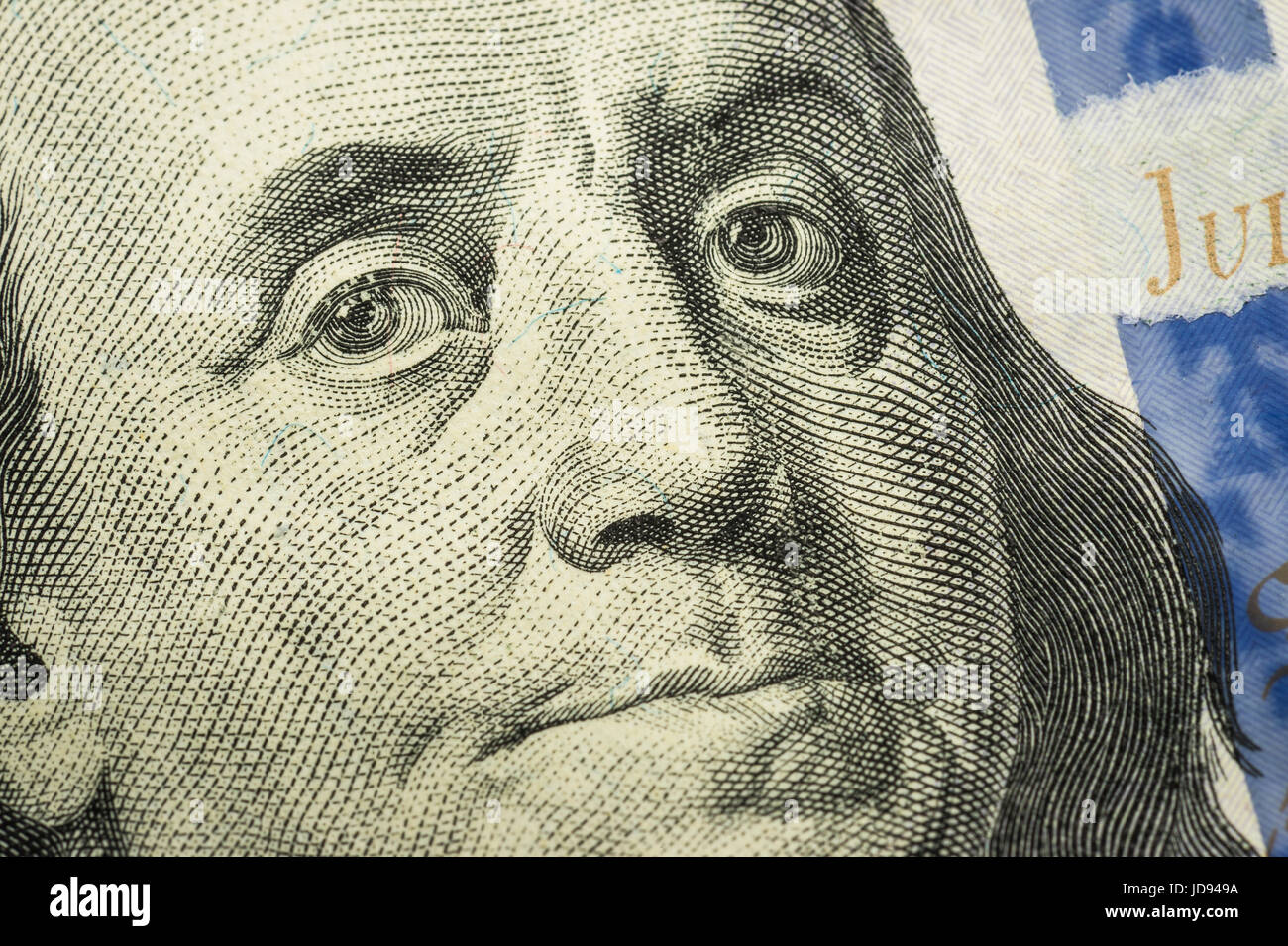 Ben Franklin dettaglio su di noi un centinaio di dollari Foto Stock