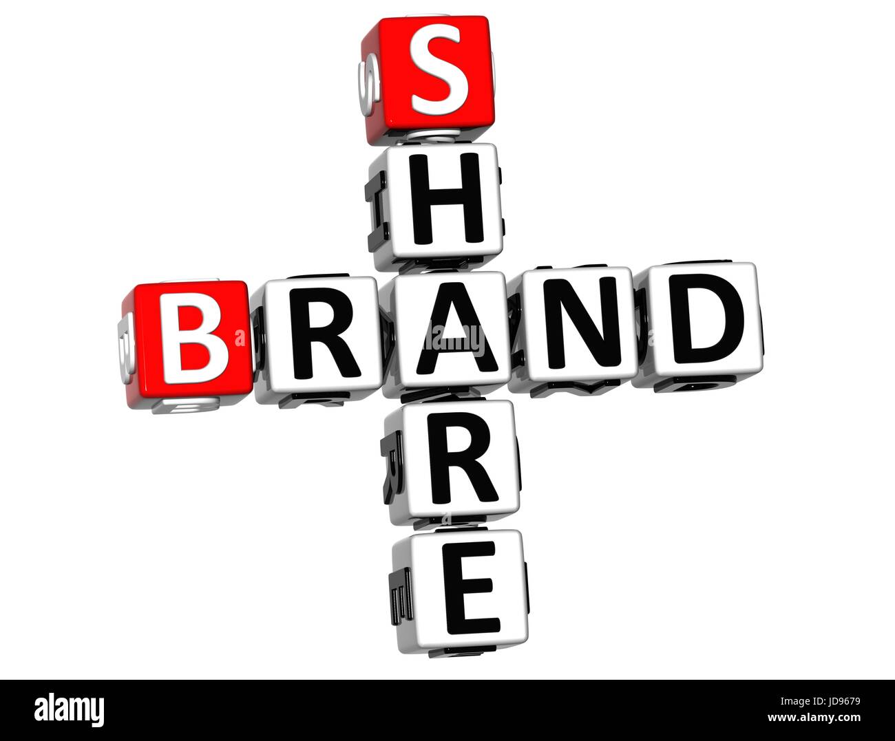 3D Marca Condividi Crossword cube parole su sfondo bianco Foto Stock