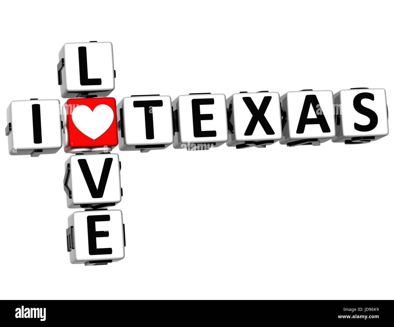 3D I Love Texas Crossword su sfondo bianco Foto Stock