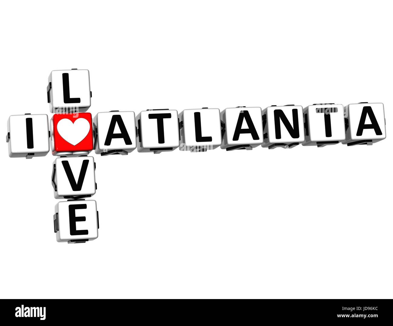 3D io amo Atlanta Crossword su sfondo bianco Foto Stock