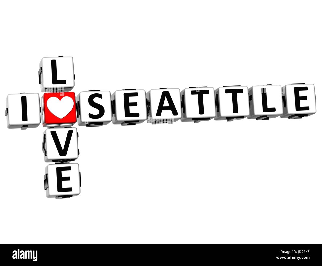 3D io amo Seattle Crossword su sfondo bianco Foto Stock