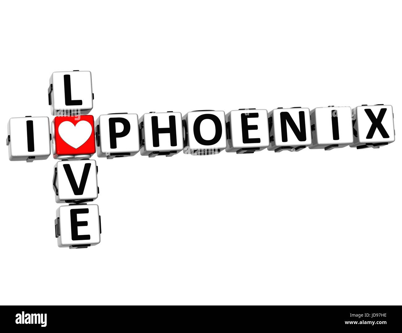 3D io amo Phoenix Crossword su sfondo bianco Foto Stock