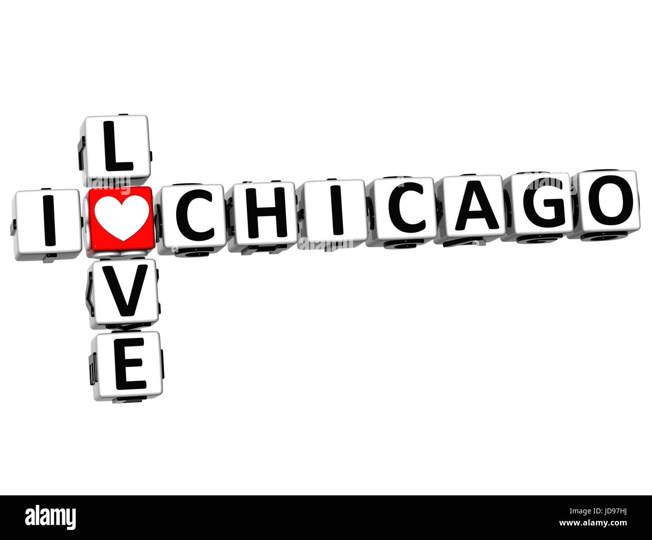 3D io amo Chicago Crossword su sfondo bianco Foto Stock