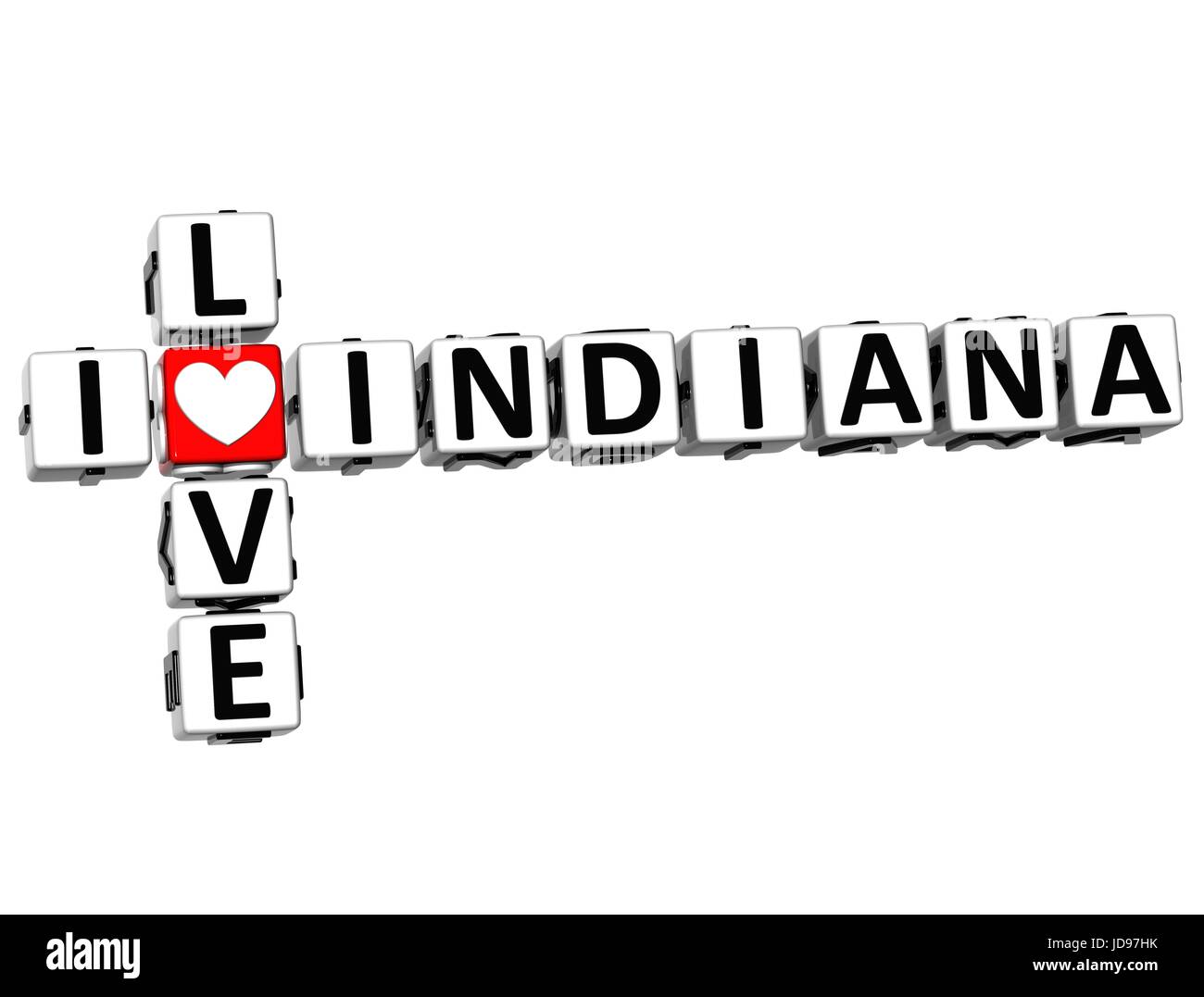 3D io amo Indiana Crossword su sfondo bianco Foto Stock
