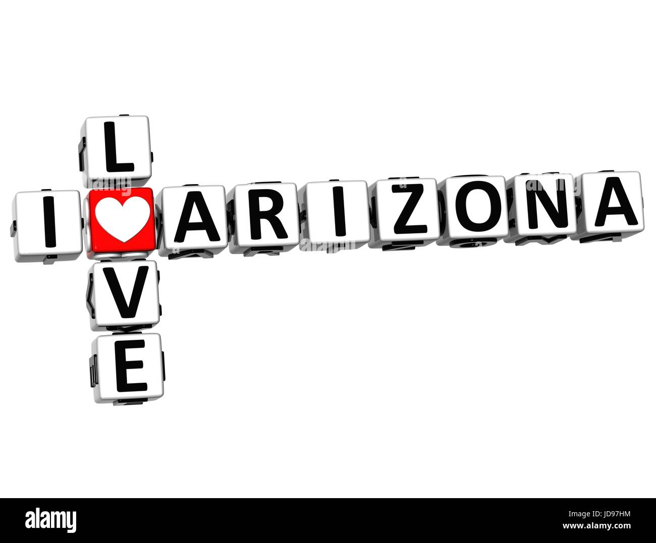 3D io amo Arizona Crossword su sfondo bianco Foto Stock