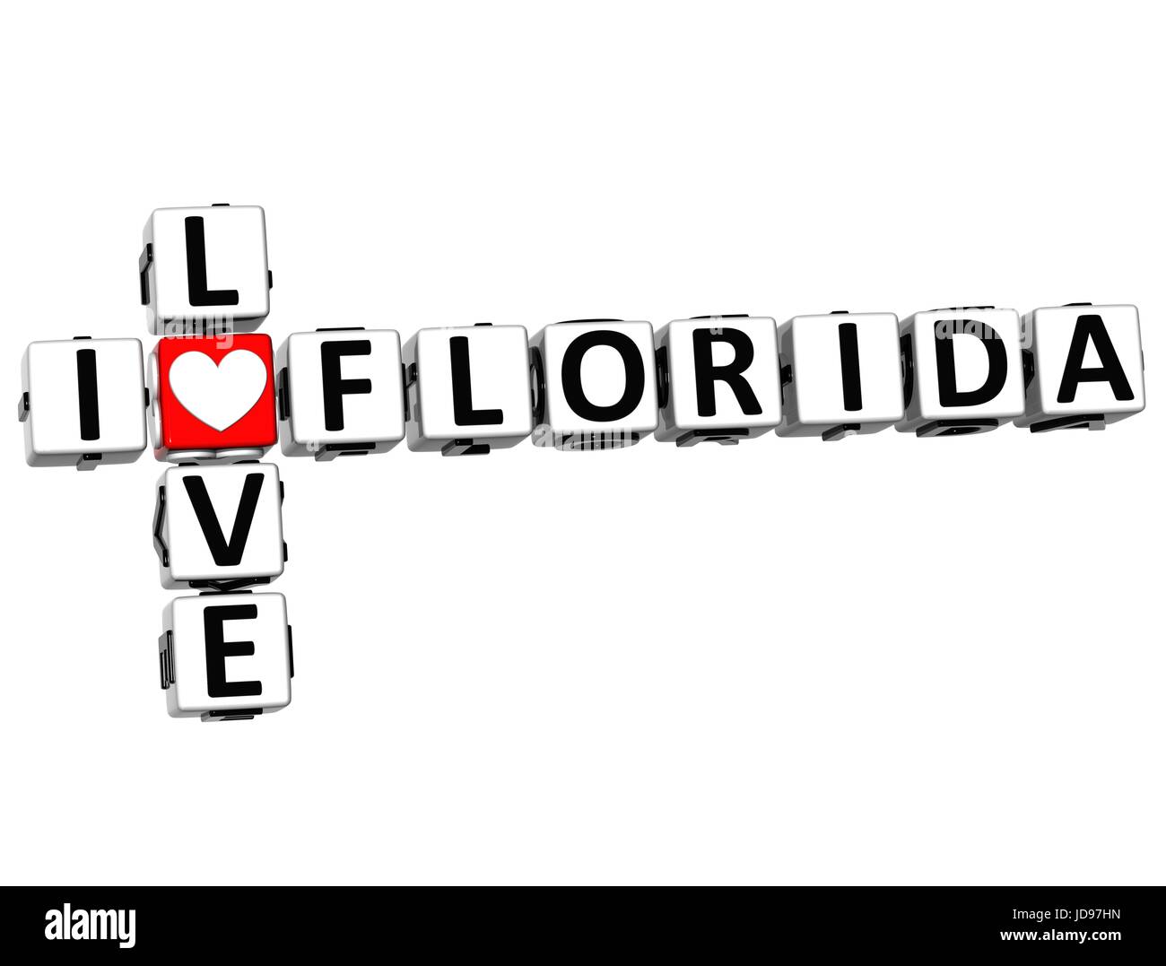 3D io amo Florida Crossword su sfondo bianco Foto Stock