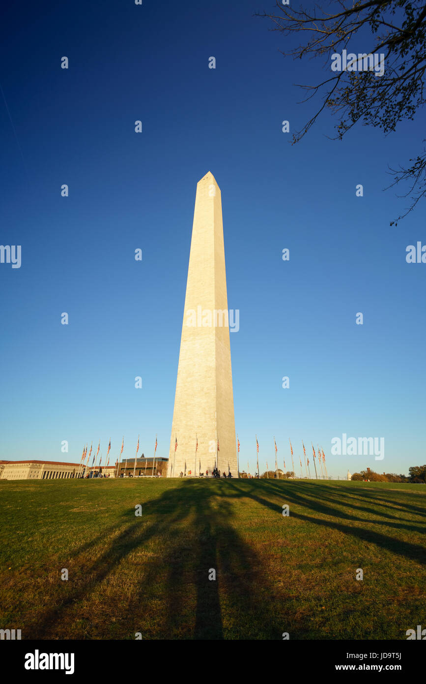 Il Monumento a Washington contro un cielo blu chiaro, Washington DC, USA capitale Washington usa 2016 caduta Foto Stock