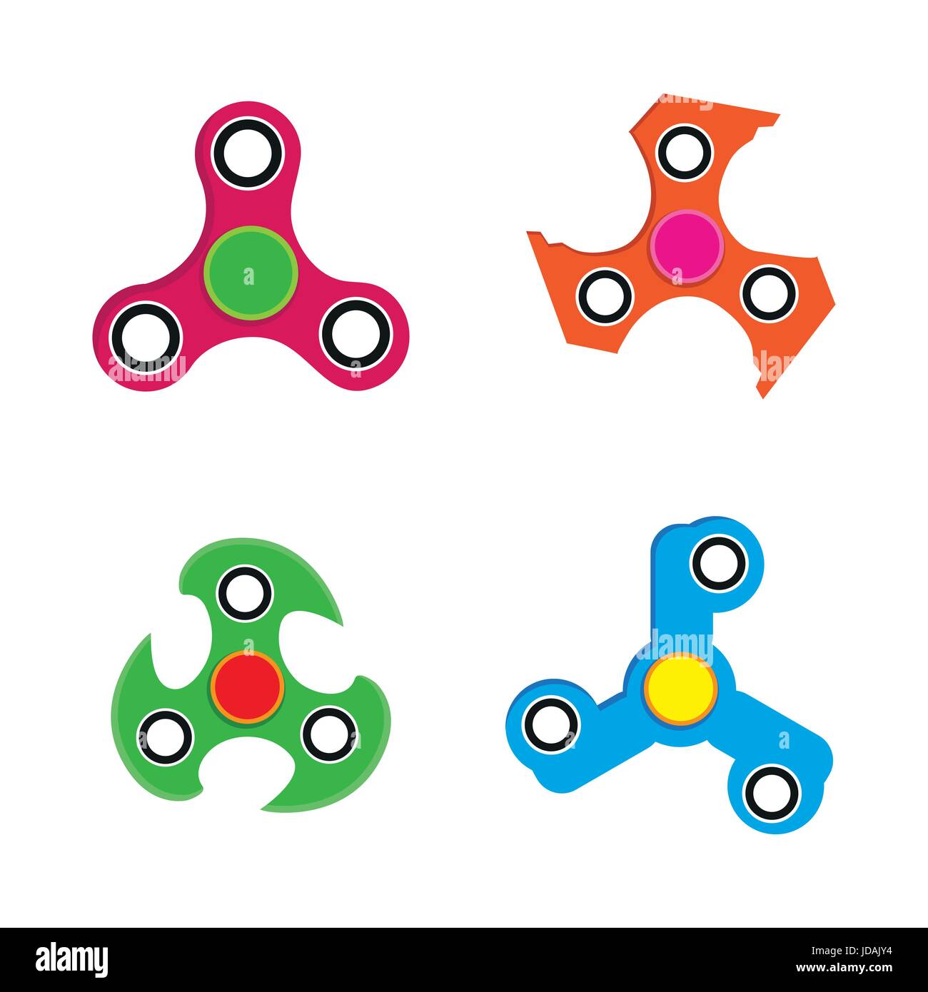 Mano spinner giocattolo stile piatto, mano agitano: spinner toy isolati su sfondo bianco, illustrazione vettoriale. Illustrazione Vettoriale