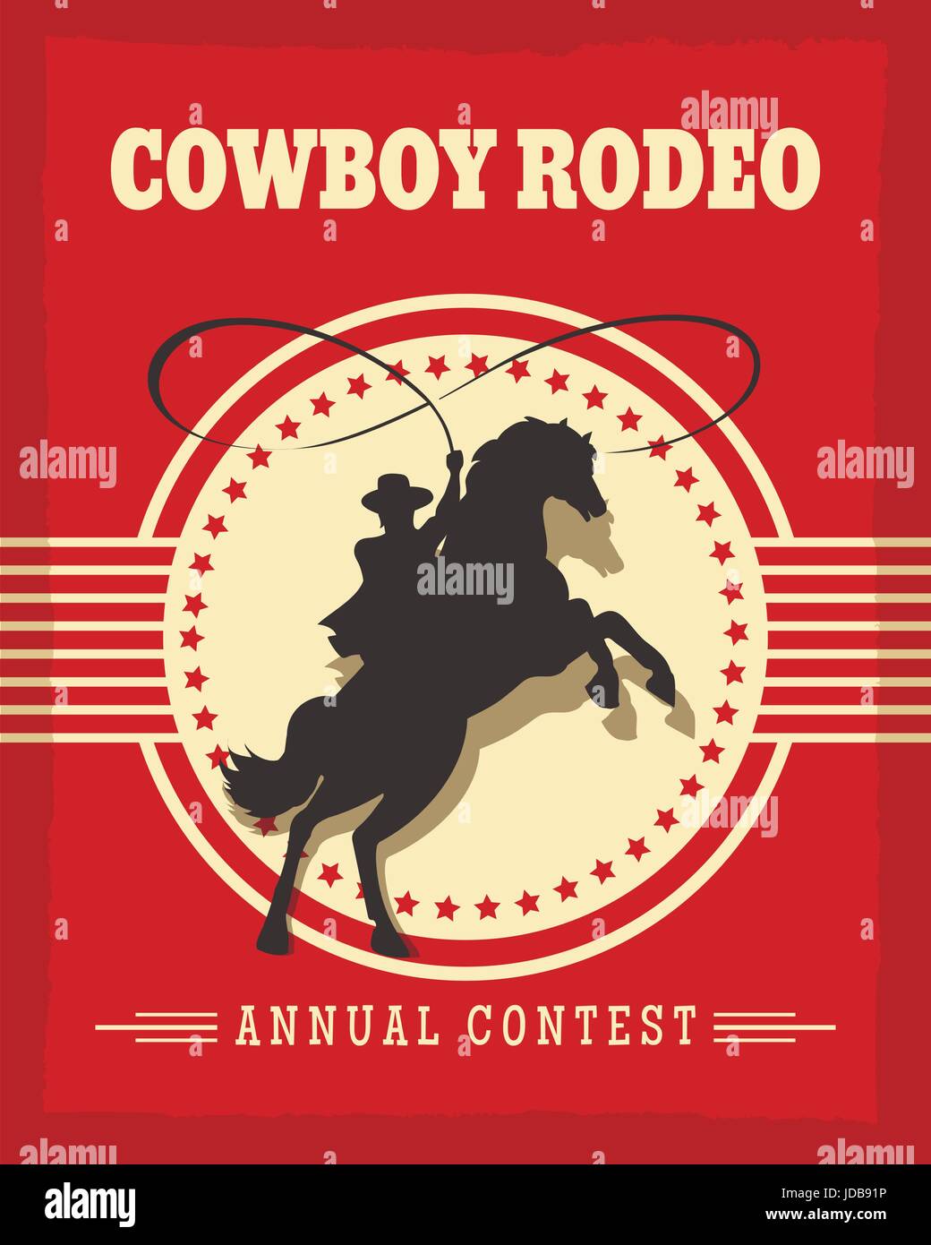 Il vecchio west cowboy rodeo poster retrò illustrazione vettoriale con gaucho a cavallo Illustrazione Vettoriale