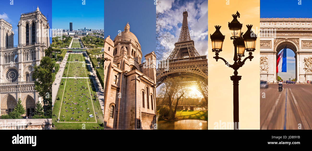 Parigi Francia, panoramica photo collage, punti di riferimento di Parigi viaggi e turismo concept Foto Stock