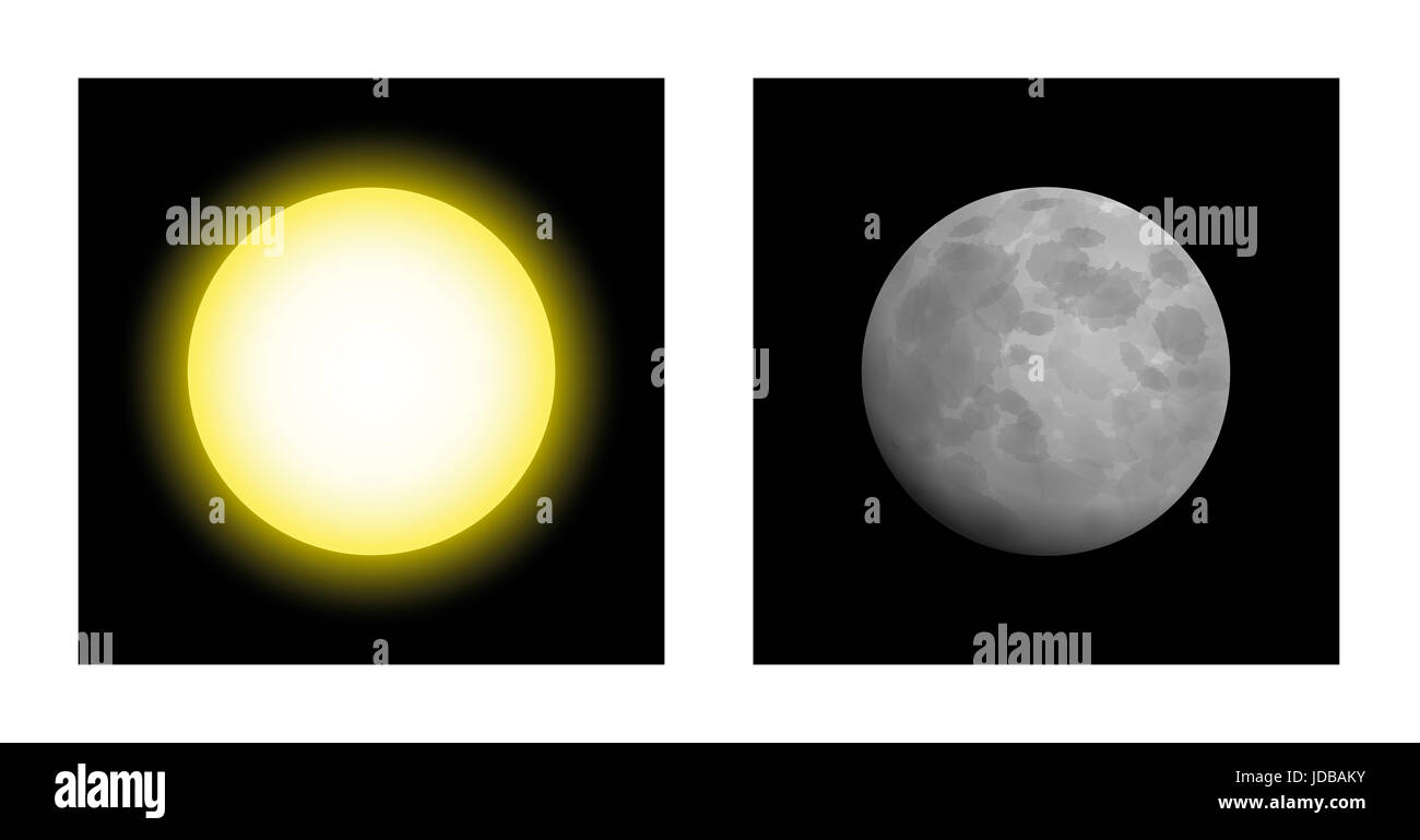 Sole e Luna - simbolico confronto mitologico dell'energia maschile e femminile in astrologia, come yin e yang, di giorno e di notte. Foto Stock