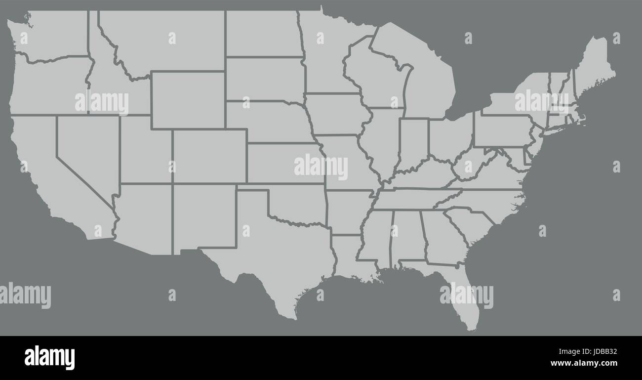 Vuoto simile alto dettagliata mappa USA isolato su sfondo grigio. Stati Uniti d'America, paese con i confini di stato. Template vettoriale info grafica. Illustrazione Vettoriale