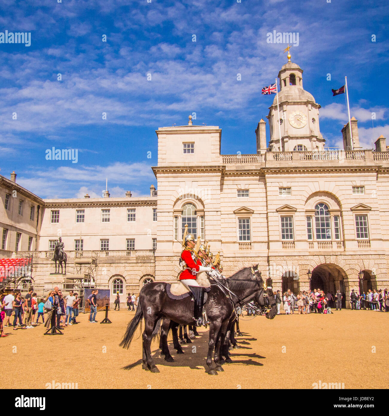 Cavalleria domestico presso la sfilata delle Guardie a Cavallo, Londra, Inghilterra Foto Stock