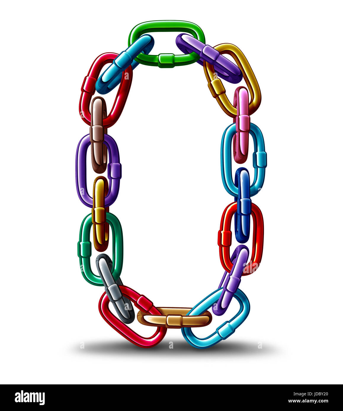 La diversità insieme il concetto di catena come un gruppo di maglie metalliche collegate come una forte indistruttibile rete diversificata come azienda. Foto Stock