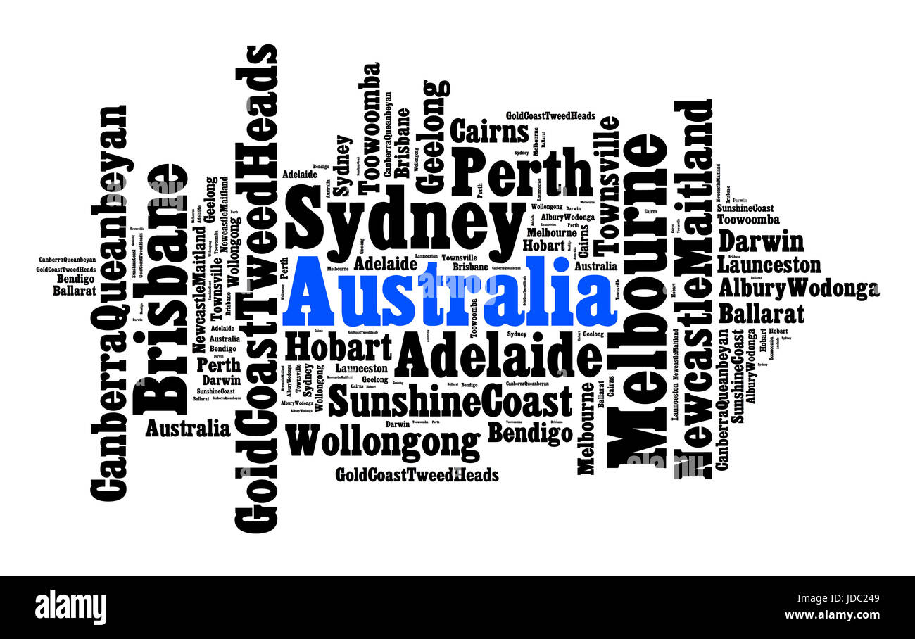 Grande città in Australia parola concetto di cloud Foto Stock