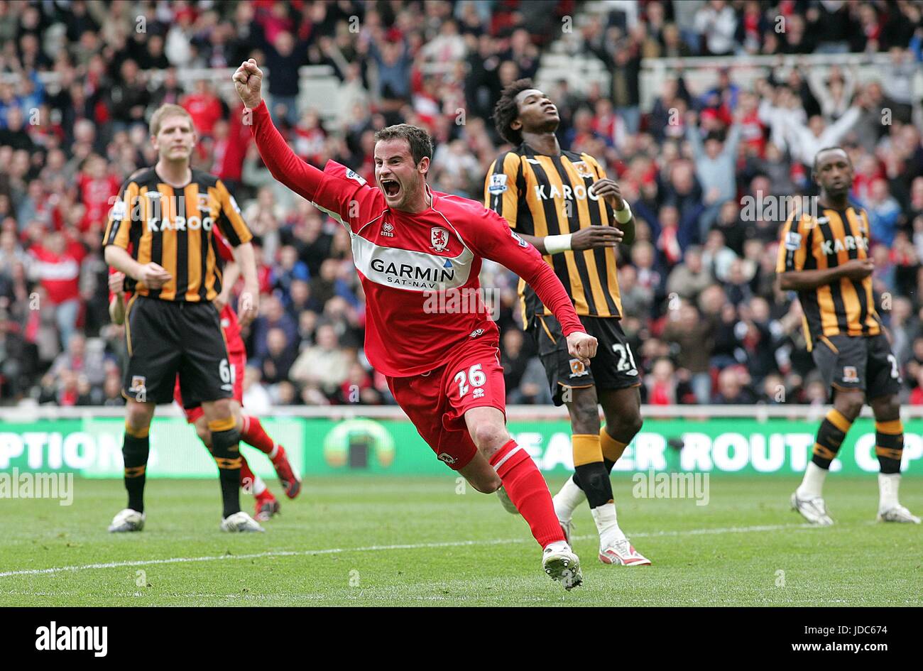 MATTHEW BATES RENDE 2-1 MIDDLESBROUGH V HULL CITY RIVERSIDE MIDDLESBROUGH Inghilterra 11 aprile 2009 Foto Stock