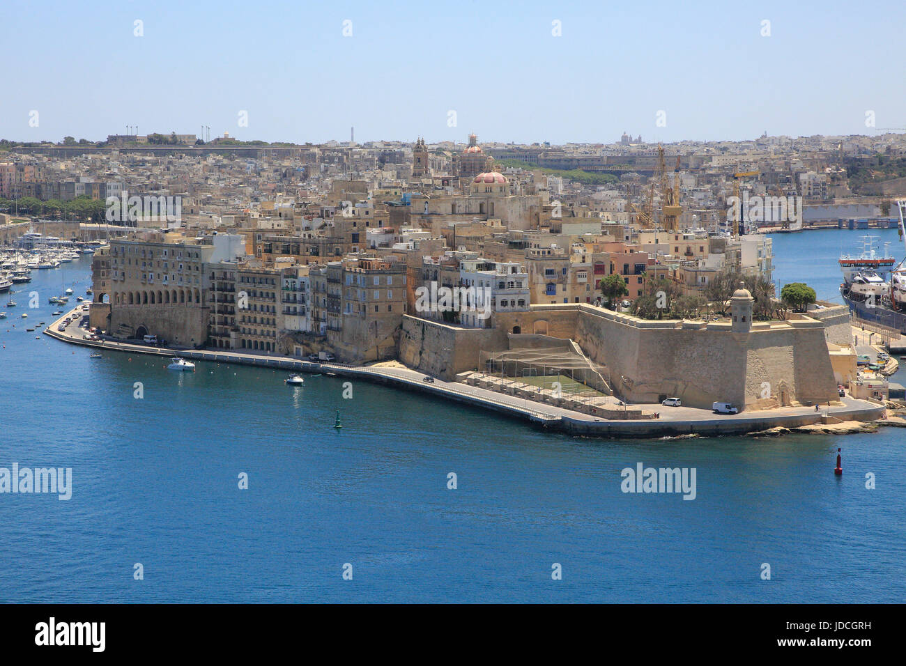 Un rifugio sicuro giardini, Senglea punto nel Grand Harbour Valletta, Malta Foto Stock