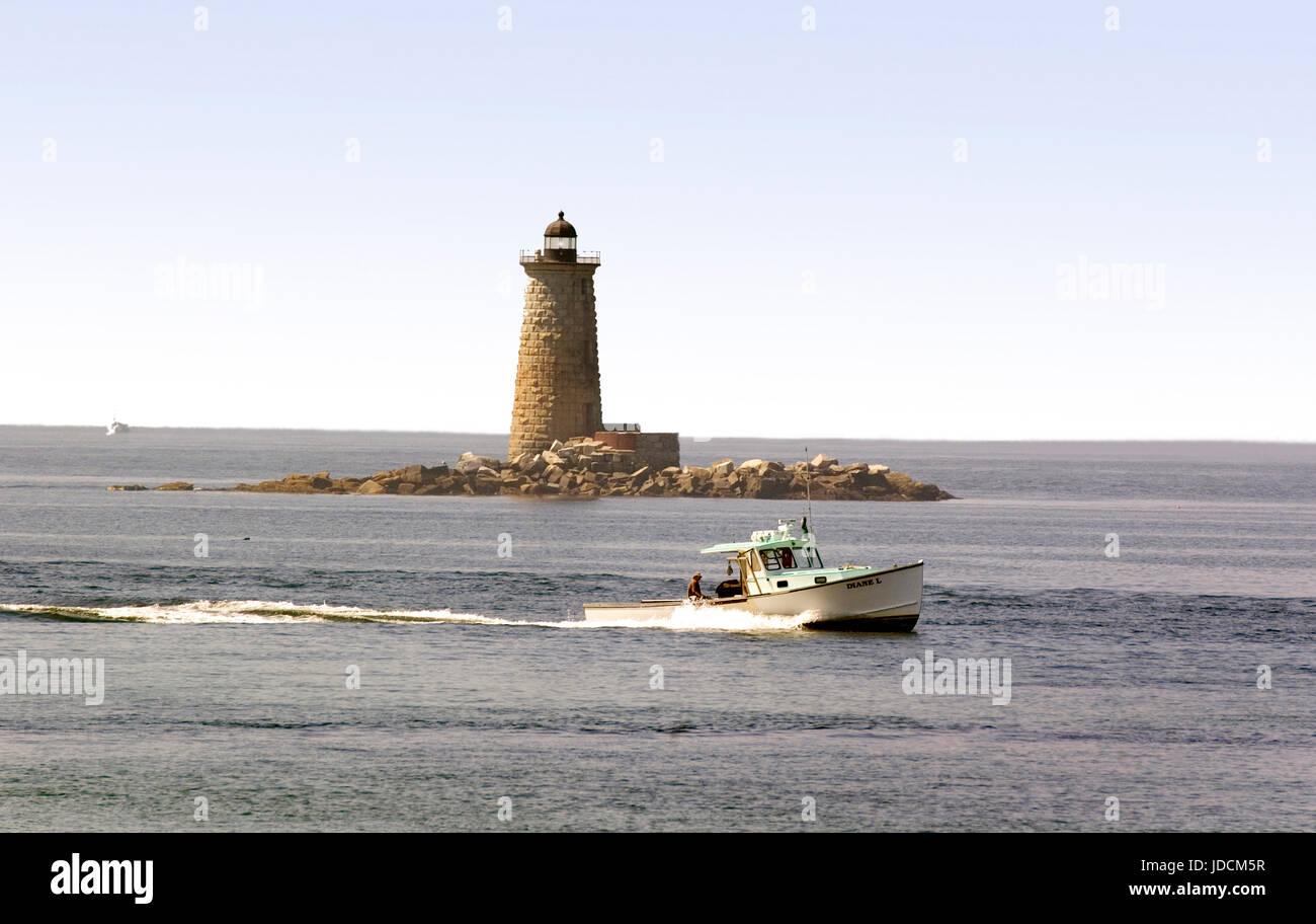 Whaleback luce - sul fiume Piscataqua tra Kittery Maine e Portsmouth, NH. Whaleback segna l'approccio per il porto di Portsmouth, New Ha Foto Stock