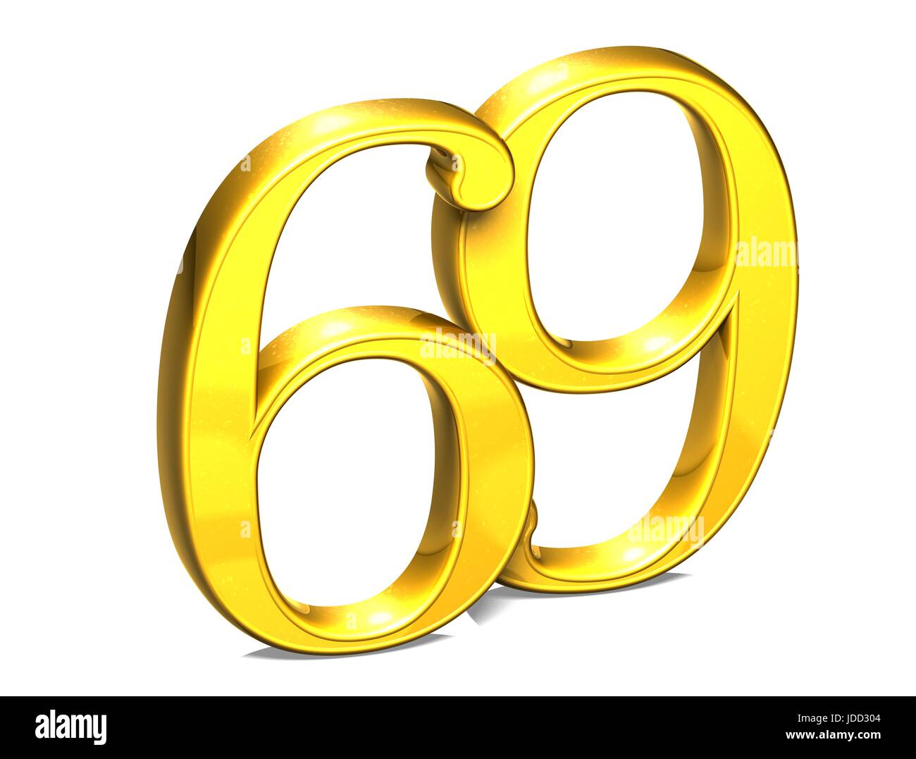 3D Oro numero sessantanove su sfondo bianco Foto Stock