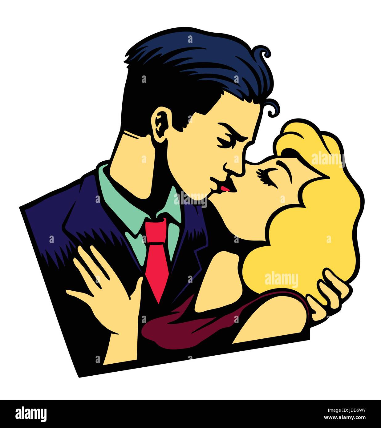 Gli amanti del vintage giovane kissing, appassionato bacio romantico, il giorno di san valentino illustrazione vettoriale Illustrazione Vettoriale