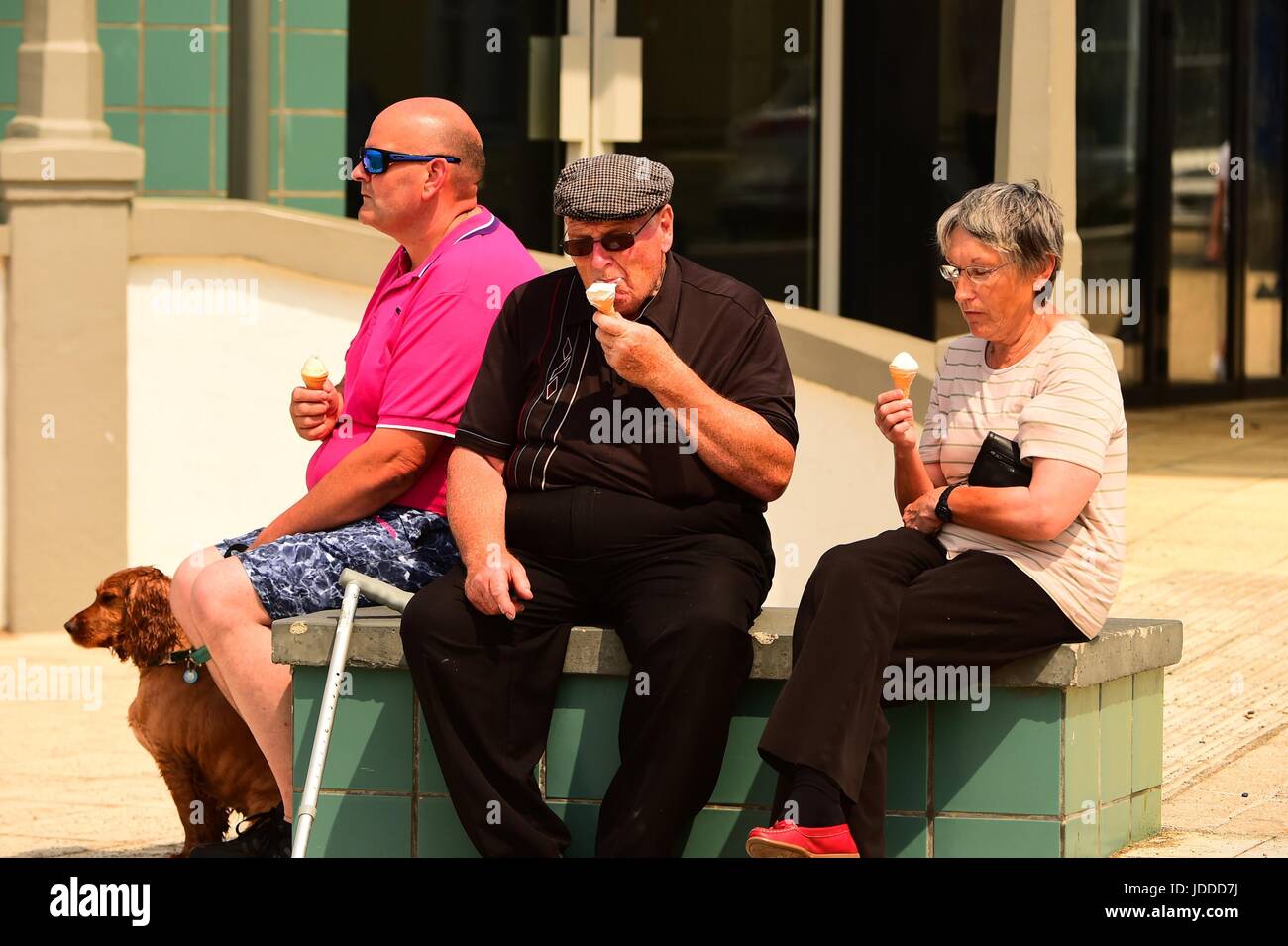 Aberystwyth Wales UK, lunedì 19 giugno 2017 UK Meteo: per coloro che godono di ancora un altro giorno di cielo azzurro e il vertiginoso aumento del calore in Aberystwyth sulla costa occidentale del Galles come il calore di mini-onda continua oltre le isole britanniche. © keith morris/Alamy vivere nuove Foto Stock