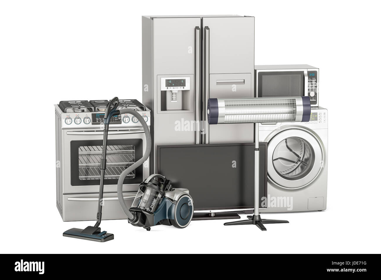 Home appliances. Fornello a gas, frigorifero, forno a Home appliances. Fornello a gas, frigorifero, forno a