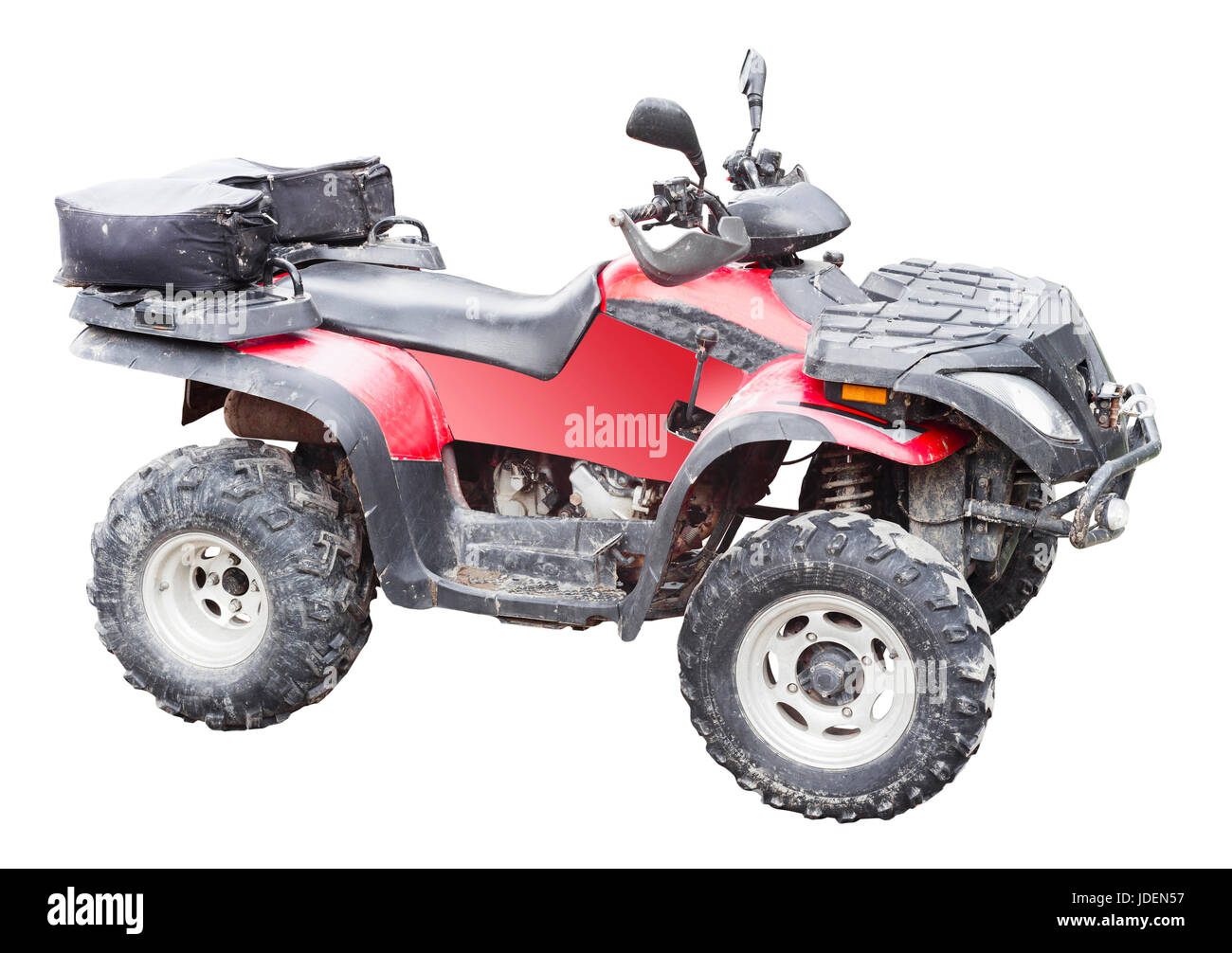 Red atv quad bike isolati su sfondo bianco Foto Stock