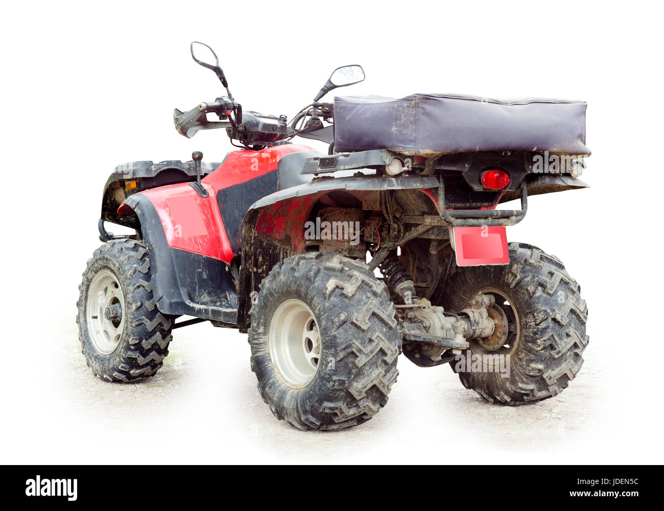 Red atv quad bike isolati su sfondo bianco Foto Stock