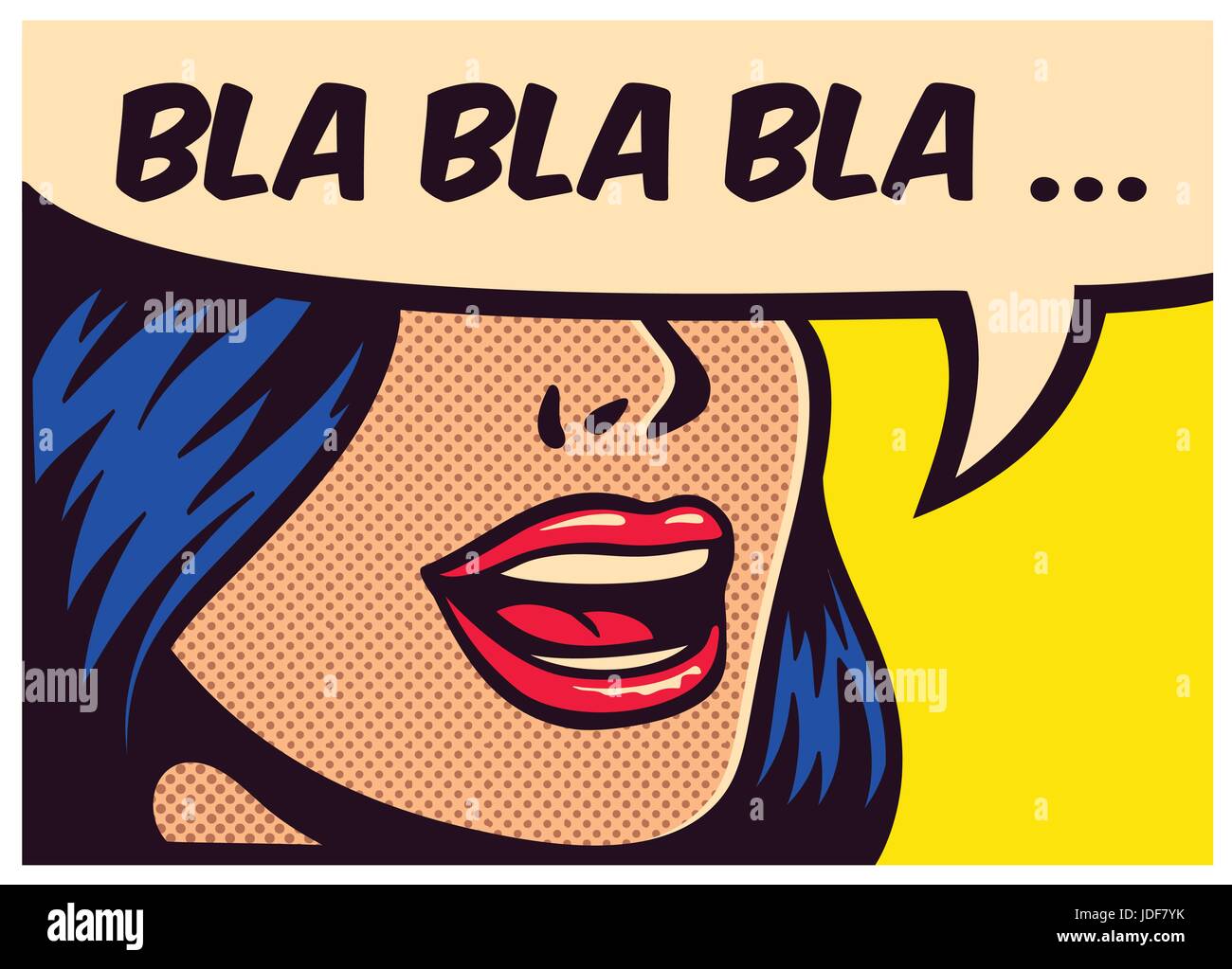 La Pop art stile fumetto pannello con ragazza parlando sciocchezze small talk chatter in discorso bolla del vettore design poster illustrazione Illustrazione Vettoriale