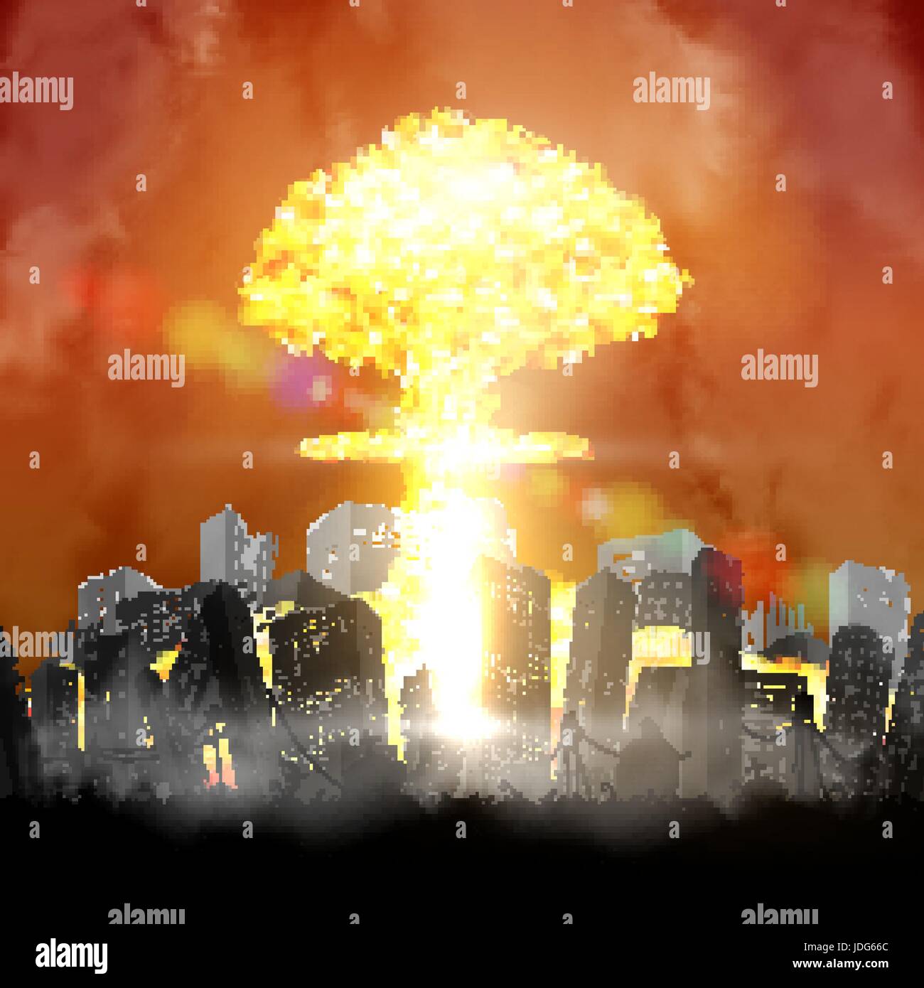 Nucleare bomba esplode su una città in rovina edificio Illustrazione Vettoriale