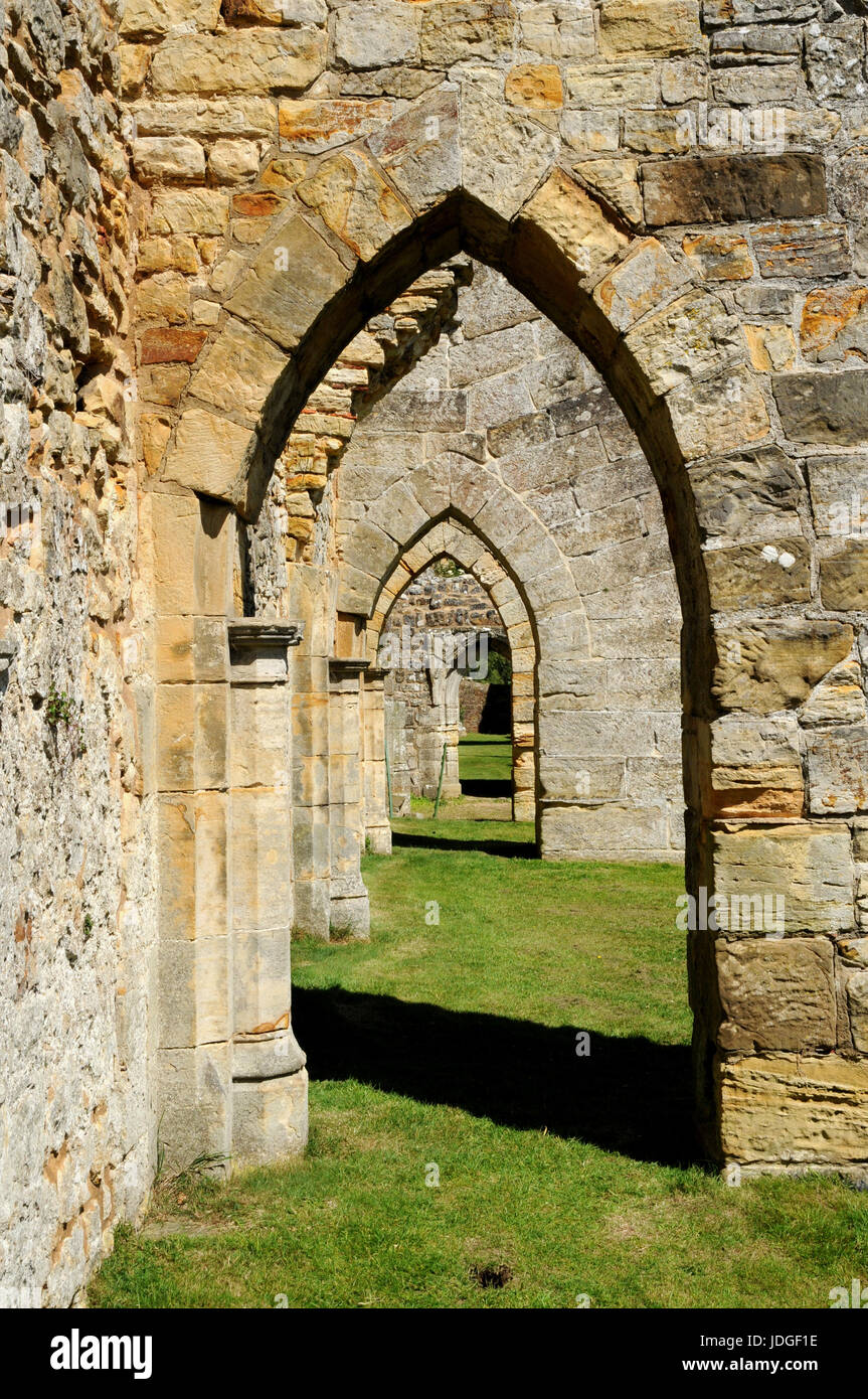 Le rovine di Bayham Abbey in Kent e Sussex ast frontiera nel sud dell'Inghilterra. L'Abbazia fu uno dei tanti che è stato sciolto dal Re Enrico V111. Foto Stock