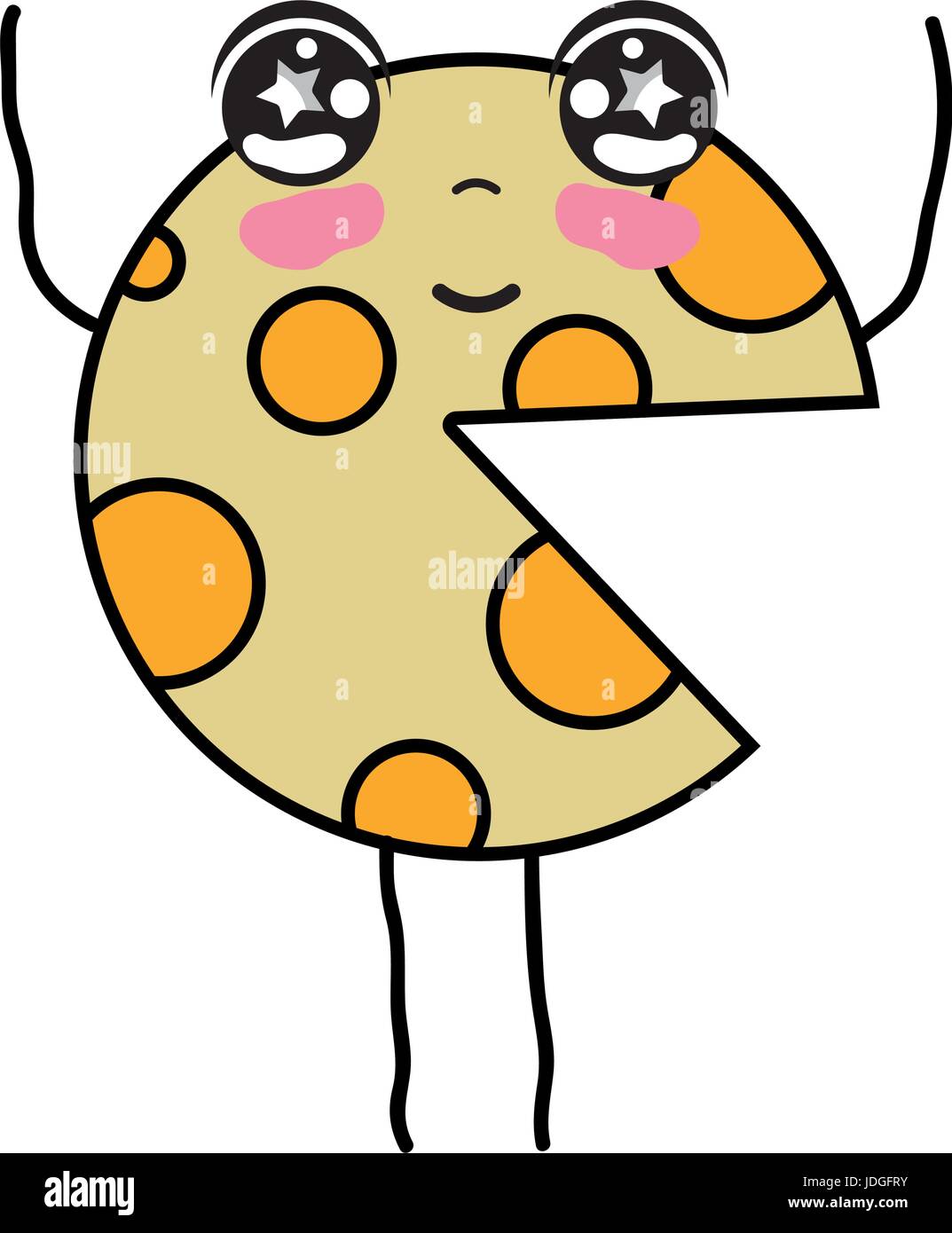 Kawaii carino felice pizza cibo Illustrazione Vettoriale