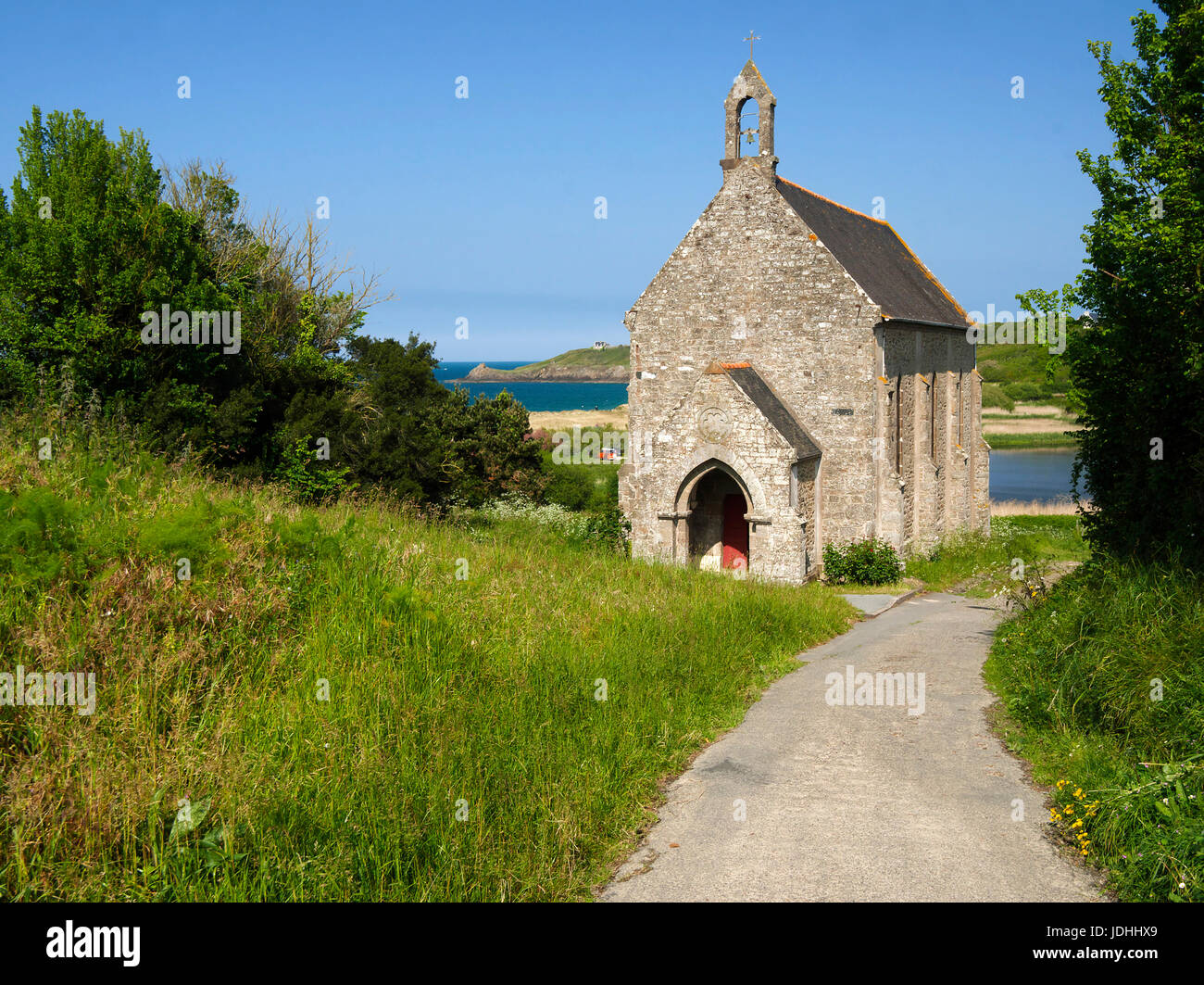 Cappella di Notre Dame du Verger, vicino Verger beach, costa smeralda (Ille et Vilaine Bretagna, Francia). Foto Stock